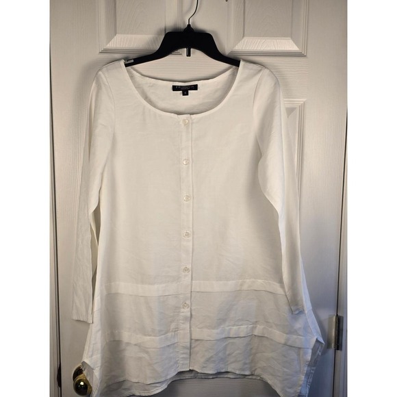 Tops - FH Clothing Co White Button Down Tunic Top Long Sleeve Coastal Old Money Small
